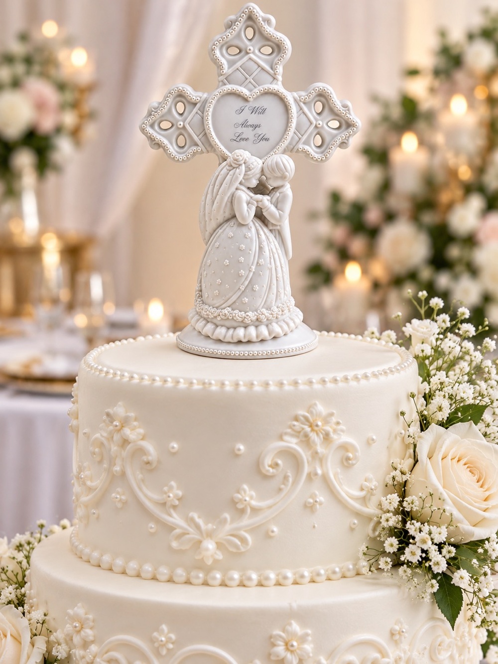 New PRECIOUS MOMENTS Figurine WEDDING CROSS Newlywed Cake Topper Bride Groom